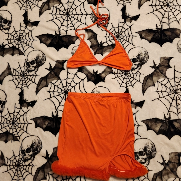 Orange Fuzzy Mesh Skirt Set - Picture 10 of 16